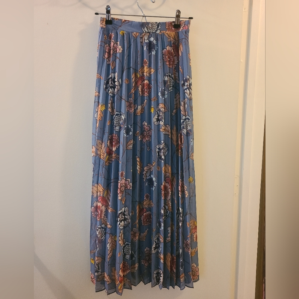 Steve Madden Floral Pleated Maxi Skirt - Blue and Yellow